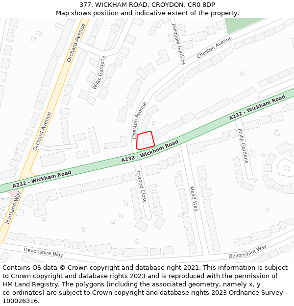 377, WICKHAM ROAD, CROYDON, CR0 8DP: Location map and indicative extent of plot