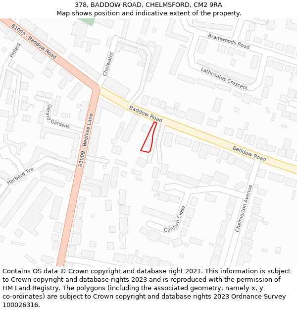 378, BADDOW ROAD, CHELMSFORD, CM2 9RA: Location map and indicative extent of plot