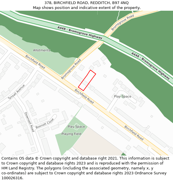 378, BIRCHFIELD ROAD, REDDITCH, B97 4NQ: Location map and indicative extent of plot