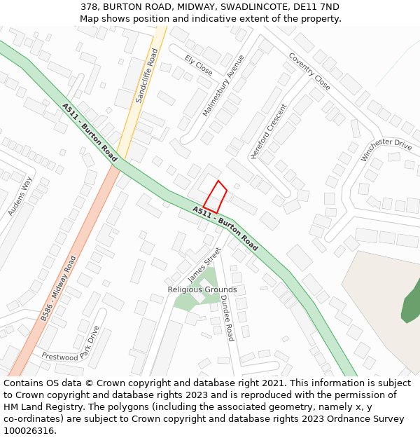 378, BURTON ROAD, MIDWAY, SWADLINCOTE, DE11 7ND: Location map and indicative extent of plot