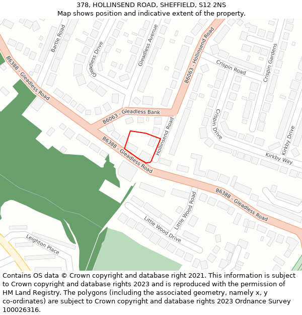 378, HOLLINSEND ROAD, SHEFFIELD, S12 2NS: Location map and indicative extent of plot