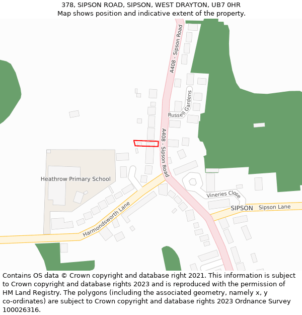378, SIPSON ROAD, SIPSON, WEST DRAYTON, UB7 0HR: Location map and indicative extent of plot
