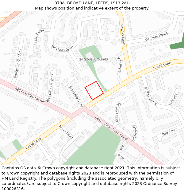 378A, BROAD LANE, LEEDS, LS13 2AH: Location map and indicative extent of plot