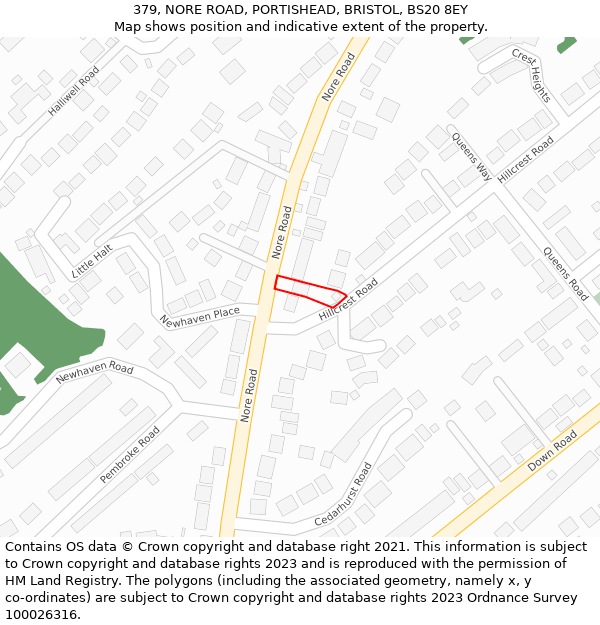 379, NORE ROAD, PORTISHEAD, BRISTOL, BS20 8EY: Location map and indicative extent of plot