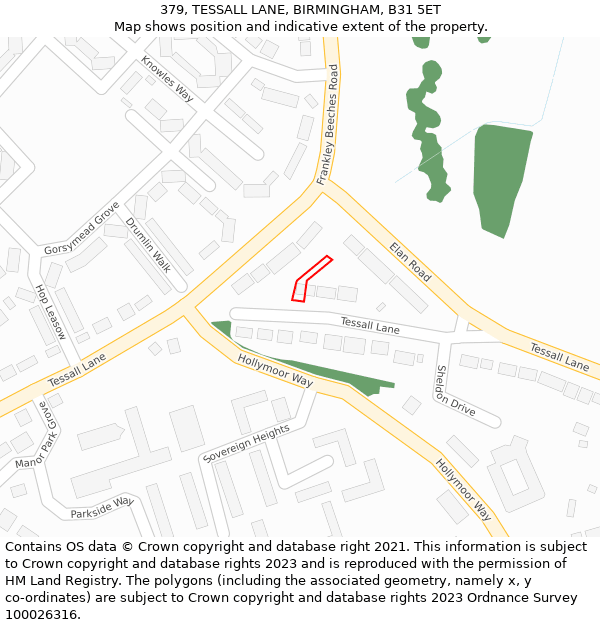 379, TESSALL LANE, BIRMINGHAM, B31 5ET: Location map and indicative extent of plot