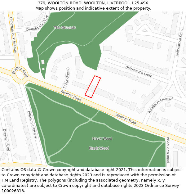 379, WOOLTON ROAD, WOOLTON, LIVERPOOL, L25 4SX: Location map and indicative extent of plot
