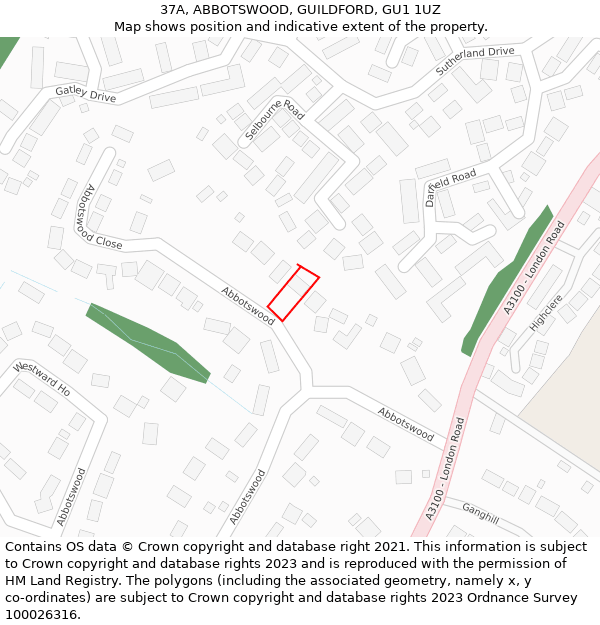 37A, ABBOTSWOOD, GUILDFORD, GU1 1UZ: Location map and indicative extent of plot