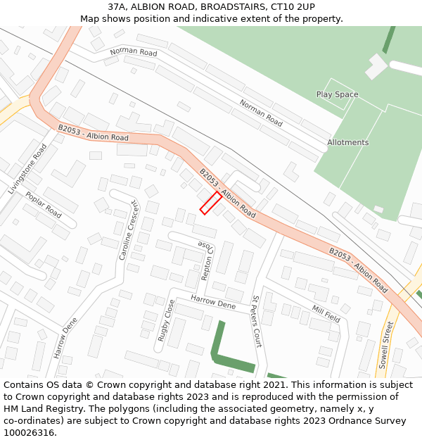 37A, ALBION ROAD, BROADSTAIRS, CT10 2UP: Location map and indicative extent of plot