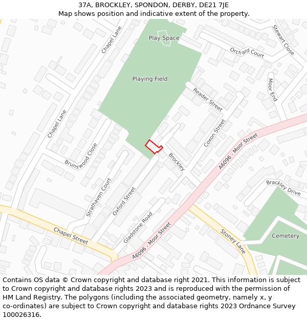 37A, BROCKLEY, SPONDON, DERBY, DE21 7JE: Location map and indicative extent of plot