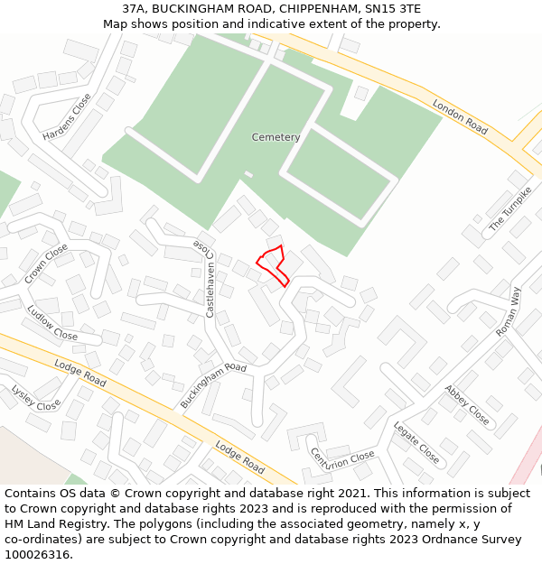 37A, BUCKINGHAM ROAD, CHIPPENHAM, SN15 3TE: Location map and indicative extent of plot