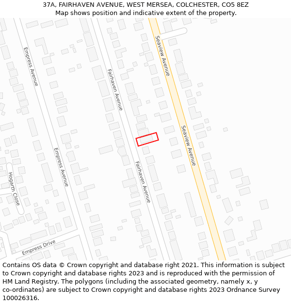 37A, FAIRHAVEN AVENUE, WEST MERSEA, COLCHESTER, CO5 8EZ: Location map and indicative extent of plot