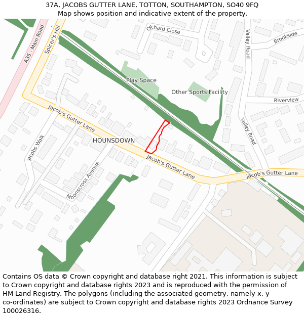 37A, JACOBS GUTTER LANE, TOTTON, SOUTHAMPTON, SO40 9FQ: Location map and indicative extent of plot