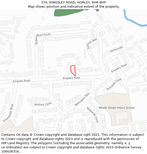 37A, KINGSLEY ROAD, HORLEY, RH6 8HP: Location map and indicative extent of plot