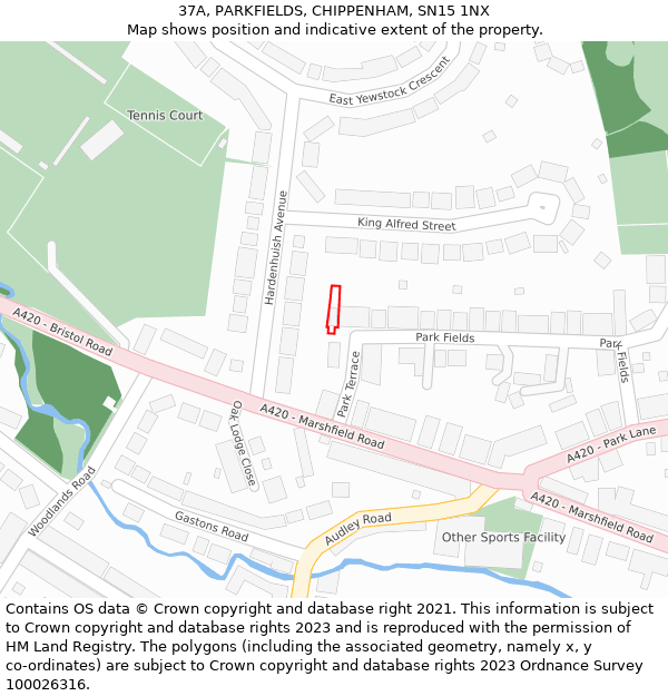 37A, PARKFIELDS, CHIPPENHAM, SN15 1NX: Location map and indicative extent of plot