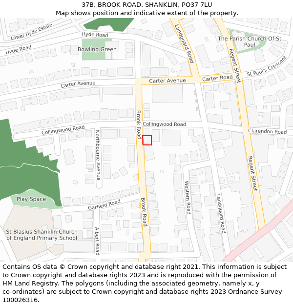 37B, BROOK ROAD, SHANKLIN, PO37 7LU: Location map and indicative extent of plot