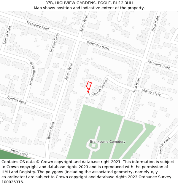 37B, HIGHVIEW GARDENS, POOLE, BH12 3HH: Location map and indicative extent of plot