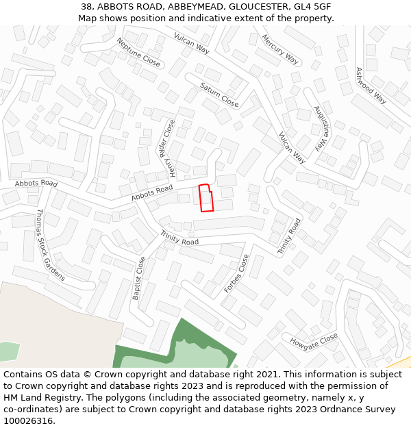38, ABBOTS ROAD, ABBEYMEAD, GLOUCESTER, GL4 5GF: Location map and indicative extent of plot