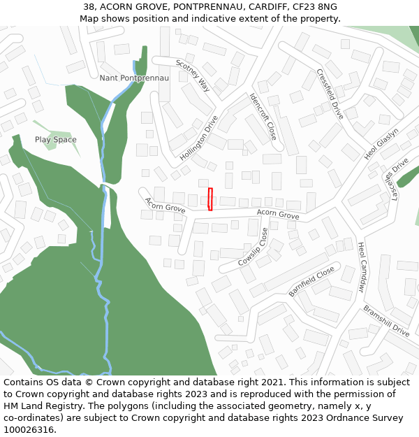 38, ACORN GROVE, PONTPRENNAU, CARDIFF, CF23 8NG: Location map and indicative extent of plot
