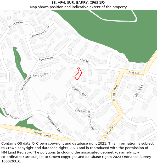 38, AFAL SUR, BARRY, CF63 1FX: Location map and indicative extent of plot