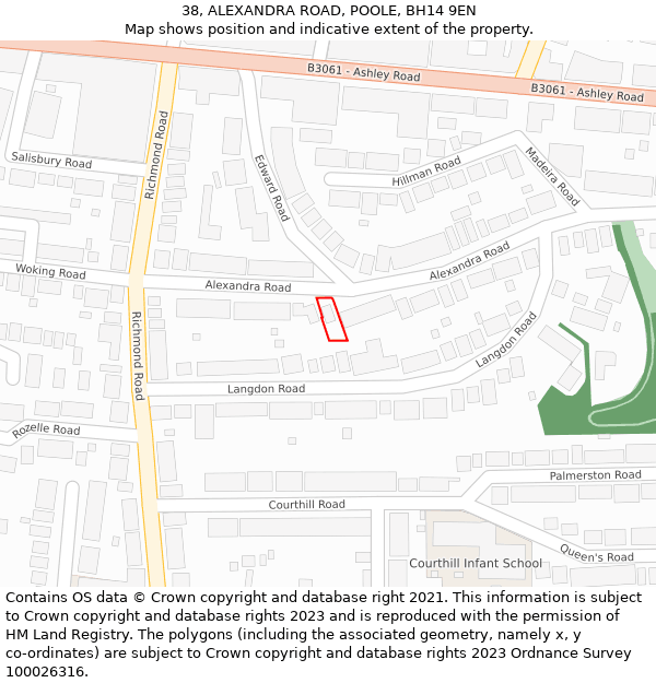 38, ALEXANDRA ROAD, POOLE, BH14 9EN: Location map and indicative extent of plot