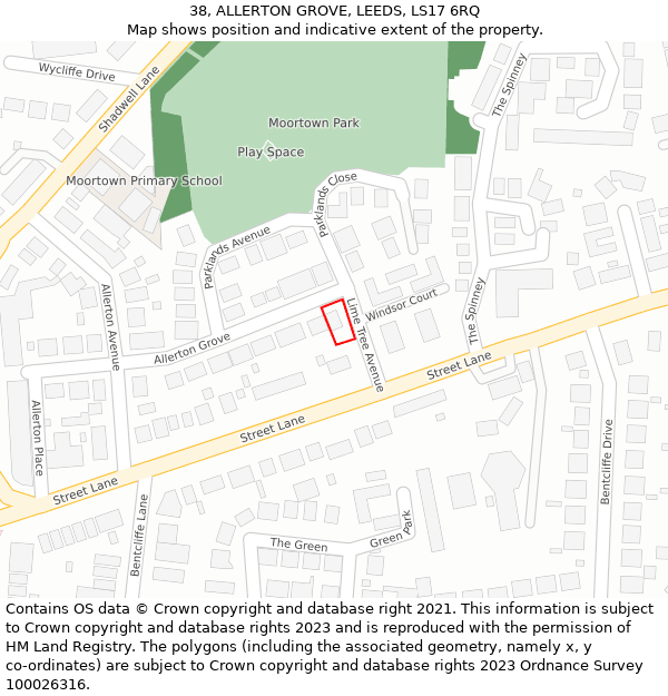 38, ALLERTON GROVE, LEEDS, LS17 6RQ: Location map and indicative extent of plot