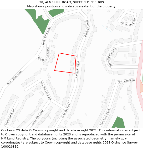 38, ALMS HILL ROAD, SHEFFIELD, S11 9RS: Location map and indicative extent of plot