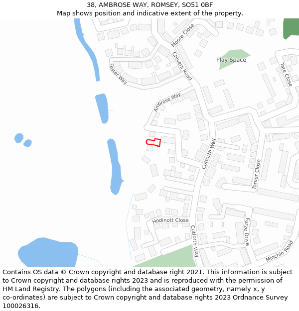 38, AMBROSE WAY, ROMSEY, SO51 0BF: Location map and indicative extent of plot