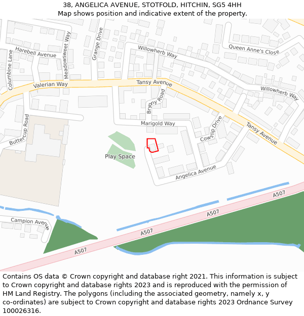 38, ANGELICA AVENUE, STOTFOLD, HITCHIN, SG5 4HH: Location map and indicative extent of plot