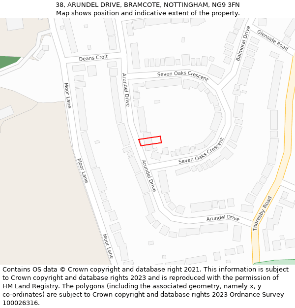 38, ARUNDEL DRIVE, BRAMCOTE, NOTTINGHAM, NG9 3FN: Location map and indicative extent of plot