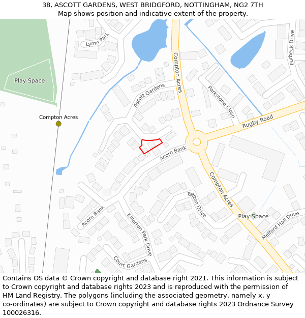 38, ASCOTT GARDENS, WEST BRIDGFORD, NOTTINGHAM, NG2 7TH: Location map and indicative extent of plot