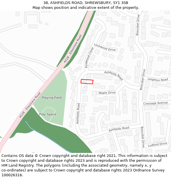 38, ASHFIELDS ROAD, SHREWSBURY, SY1 3SB: Location map and indicative extent of plot