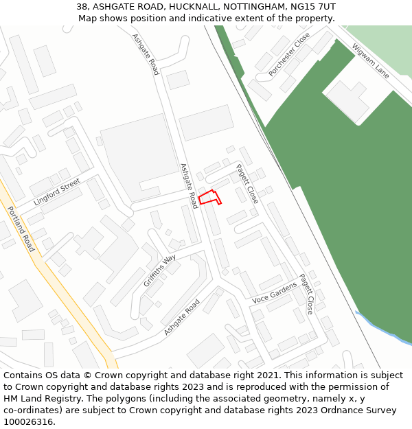 38, ASHGATE ROAD, HUCKNALL, NOTTINGHAM, NG15 7UT: Location map and indicative extent of plot