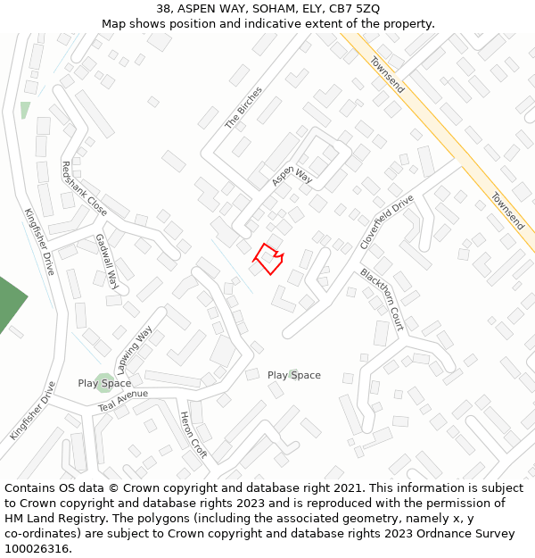 38, ASPEN WAY, SOHAM, ELY, CB7 5ZQ: Location map and indicative extent of plot