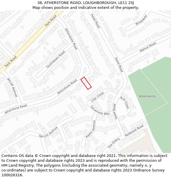 38, ATHERSTONE ROAD, LOUGHBOROUGH, LE11 2SJ: Location map and indicative extent of plot