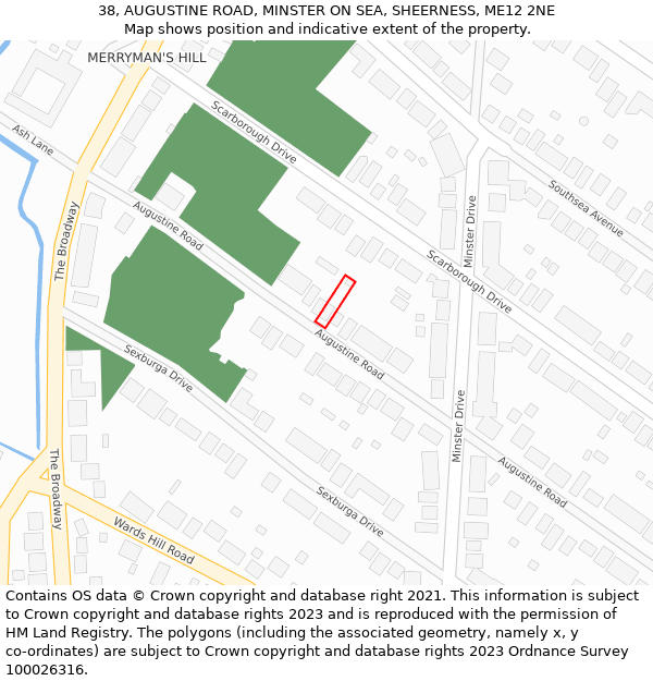 38, AUGUSTINE ROAD, MINSTER ON SEA, SHEERNESS, ME12 2NE: Location map and indicative extent of plot