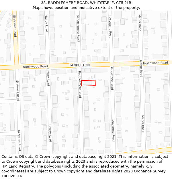 38, BADDLESMERE ROAD, WHITSTABLE, CT5 2LB: Location map and indicative extent of plot