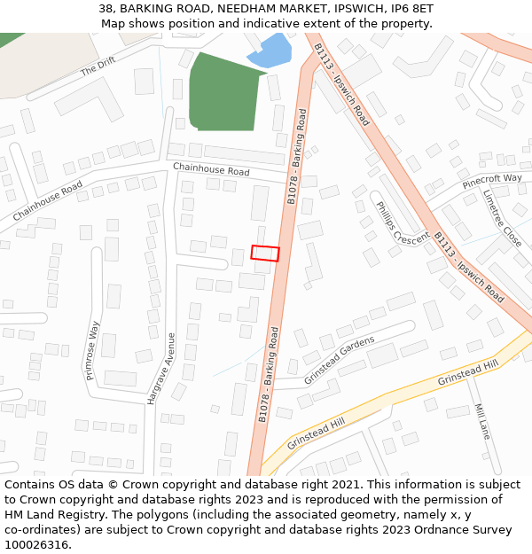 38, BARKING ROAD, NEEDHAM MARKET, IPSWICH, IP6 8ET: Location map and indicative extent of plot