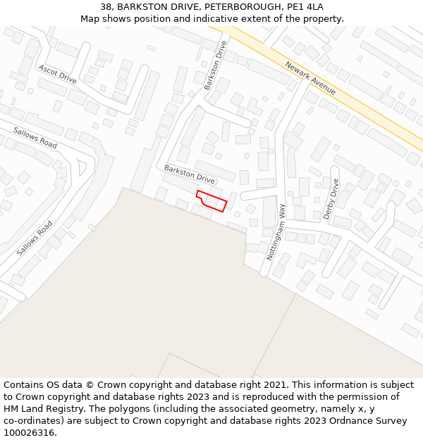 38, BARKSTON DRIVE, PETERBOROUGH, PE1 4LA: Location map and indicative extent of plot