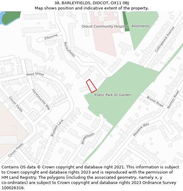 38, BARLEYFIELDS, DIDCOT, OX11 0BJ: Location map and indicative extent of plot