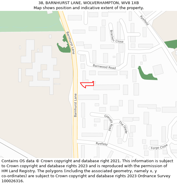 38, BARNHURST LANE, WOLVERHAMPTON, WV8 1XB: Location map and indicative extent of plot