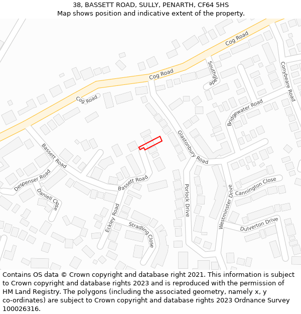 38, BASSETT ROAD, SULLY, PENARTH, CF64 5HS: Location map and indicative extent of plot