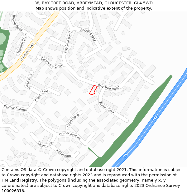 38, BAY TREE ROAD, ABBEYMEAD, GLOUCESTER, GL4 5WD: Location map and indicative extent of plot