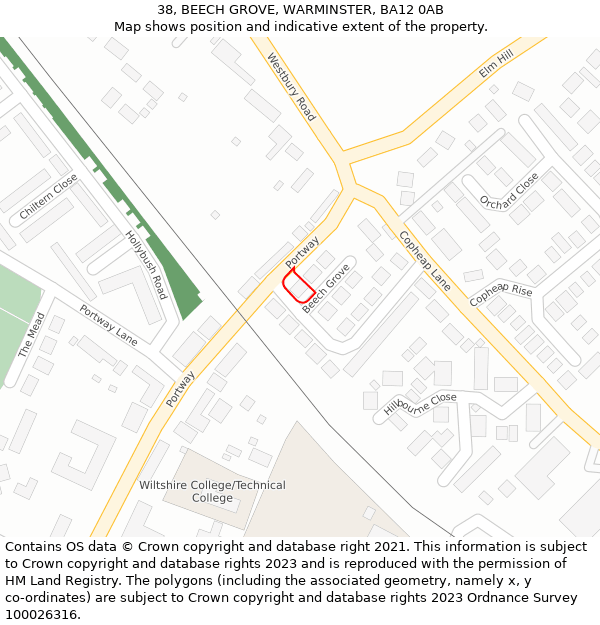 38, BEECH GROVE, WARMINSTER, BA12 0AB: Location map and indicative extent of plot