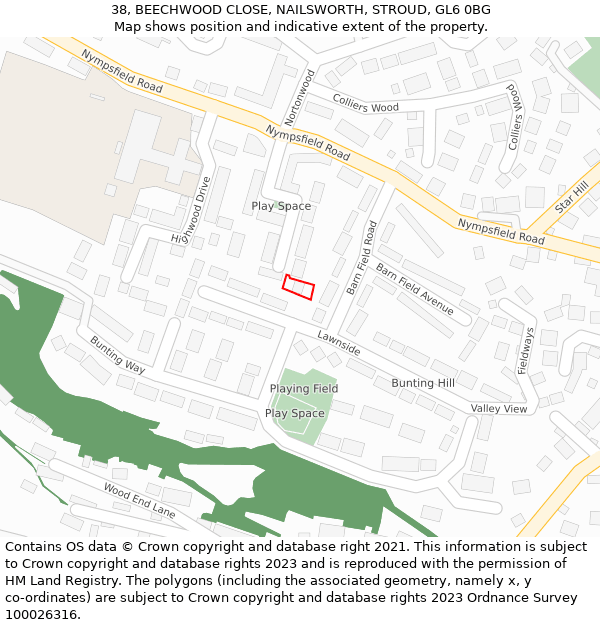 38, BEECHWOOD CLOSE, NAILSWORTH, STROUD, GL6 0BG: Location map and indicative extent of plot