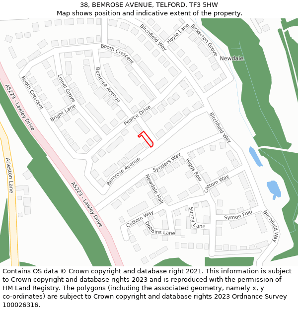 38, BEMROSE AVENUE, TELFORD, TF3 5HW: Location map and indicative extent of plot