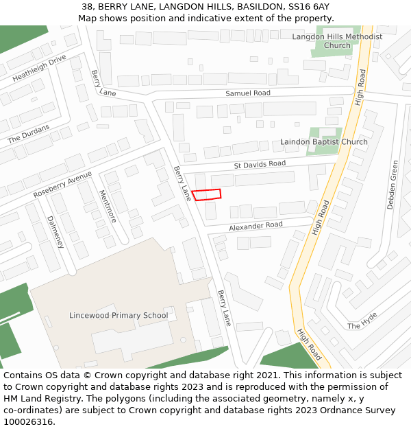 38, BERRY LANE, LANGDON HILLS, BASILDON, SS16 6AY: Location map and indicative extent of plot