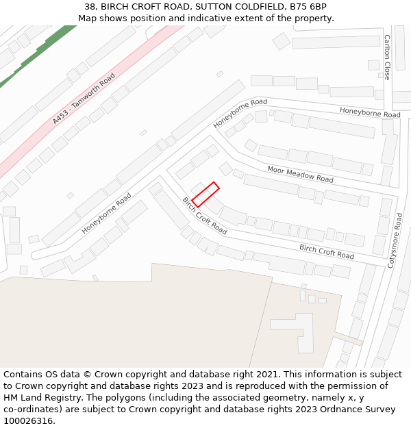 38, BIRCH CROFT ROAD, SUTTON COLDFIELD, B75 6BP: Location map and indicative extent of plot