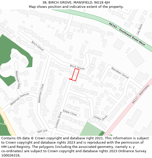 38, BIRCH GROVE, MANSFIELD, NG18 4JH: Location map and indicative extent of plot