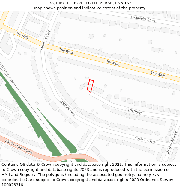 38, BIRCH GROVE, POTTERS BAR, EN6 1SY: Location map and indicative extent of plot