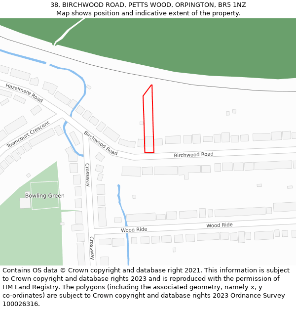 38, BIRCHWOOD ROAD, PETTS WOOD, ORPINGTON, BR5 1NZ: Location map and indicative extent of plot